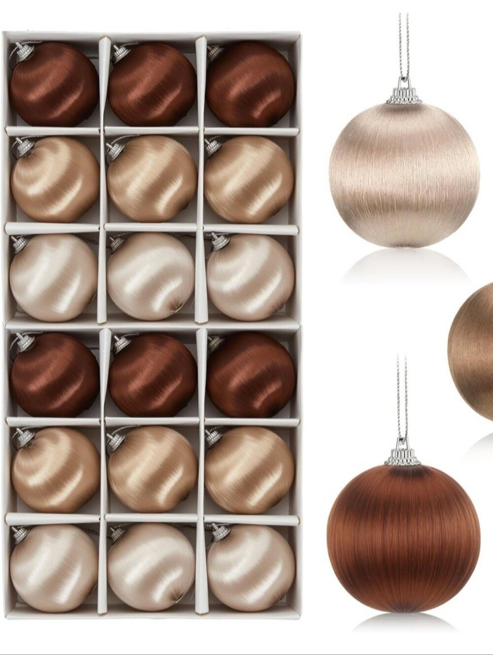 Classic Metallic Holiday Ornament Set - Brown, Champagne, Cream